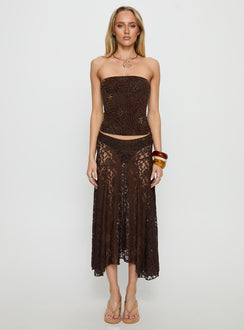 Vania Bead Detail Strapless Top Chocolate