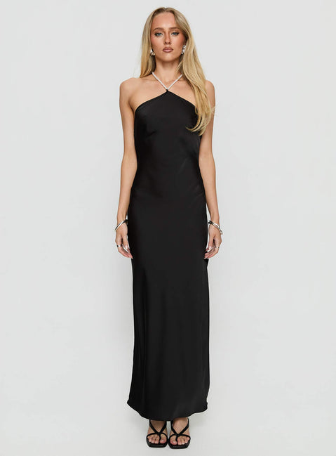 Beverie Pearl Halter Maxi Dress Black