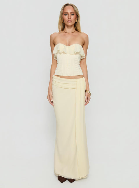   front view of model wearing Princess Polly Holliann Draped Maxi Skirt Butter Maxi Skirts Skirts 