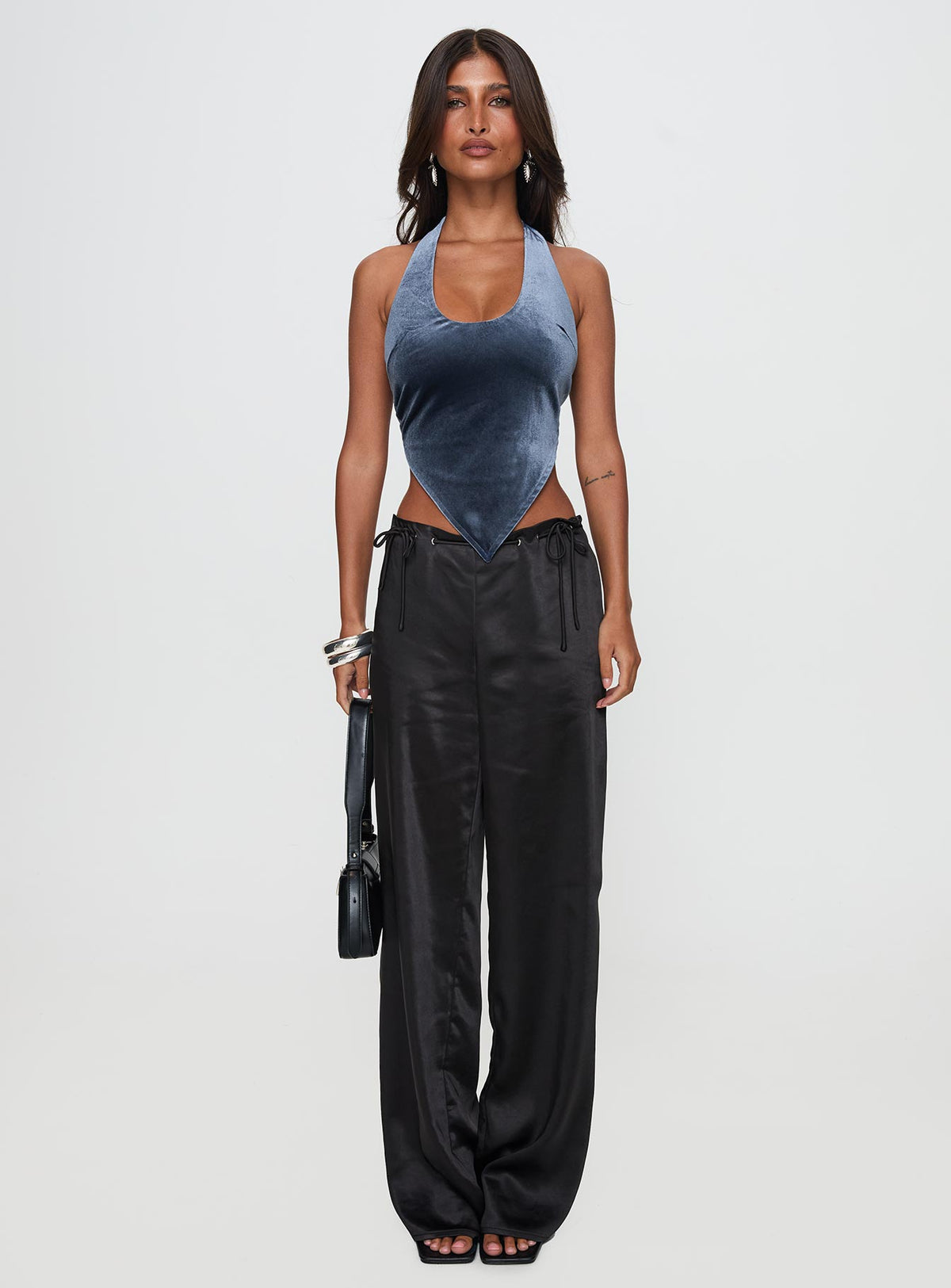 front view of model wearing Princess Polly Thrill Of It All Pant Black High Rise Pants Pants 