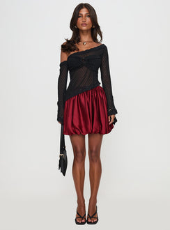   front view of model wearing Princess Polly Rubee Bubble Hem Mini Skirt Red Mini Skirts Skirts 