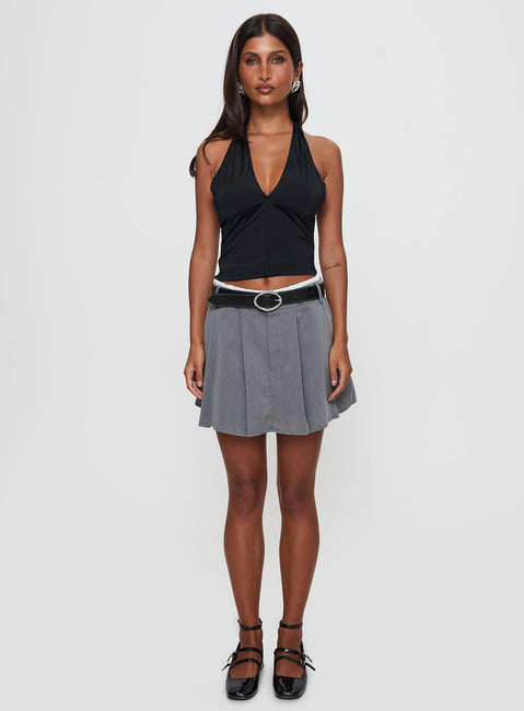   front view of model wearing Princess Polly Simulations Pleated Mini Skirt Grey Mini Skirts Skirts 