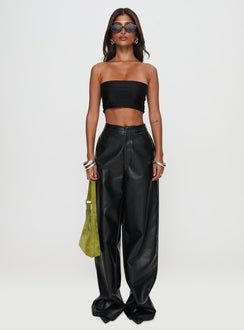 front view of model wearing Princess Polly Tempted Faux Leather Pant Black High Rise Pants Pants 