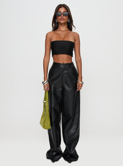 front view of model wearing Princess Polly Tempted Faux Leather Pant Black High Rise Pants Pants 
