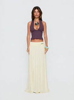   front view of model wearing Princess Polly Velvet Storm Tie Detail Flowy Maxi Skirt Cream Maxi Skirts Skirts 