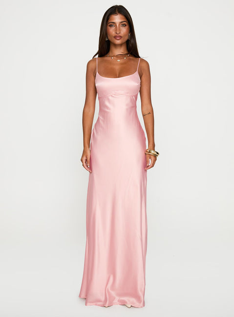 front view of model wearing Princess Polly Ravia Maxi Dress Pink Scoop Neck 