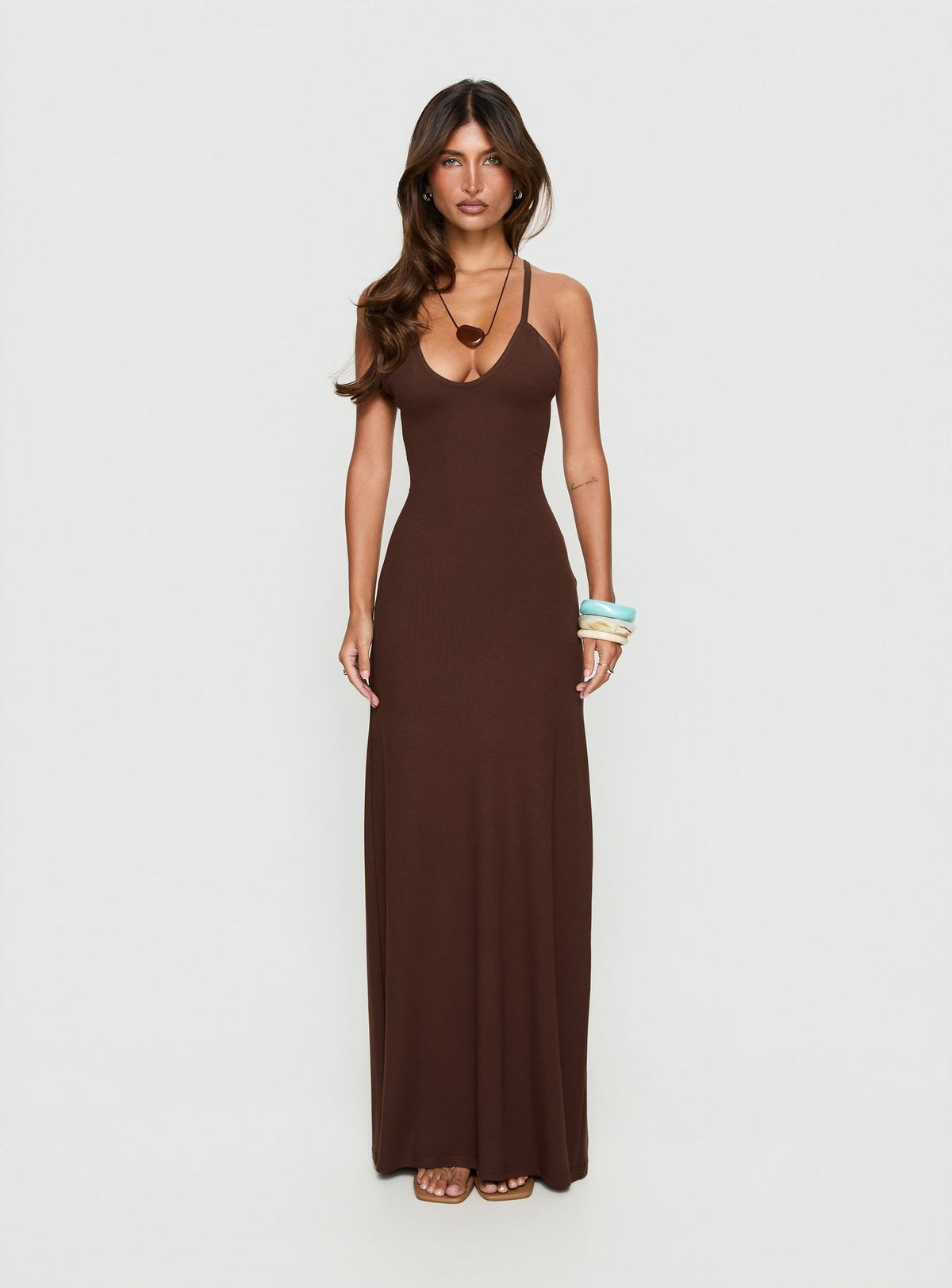Pasita Halter Tie Up Maxi Dress Chocolate