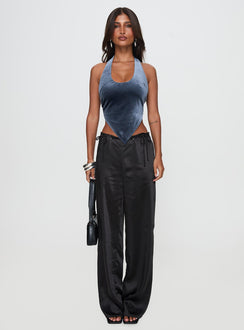back view of model wearing Princess Polly Seleneah Halter Top Slate Sleeveless Scoop Neck 