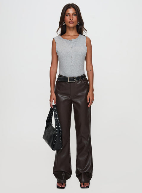 side view of model wearing Princess Polly Nolene Low Rise Pants Chocolate High Rise Pants Pants 