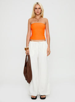 front view of model wearing Princess Polly Destinee Frill Pant White Low Rise Pants Pants 