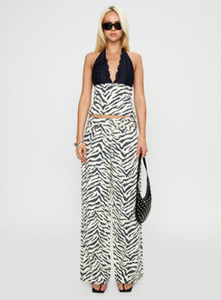 front view of model wearing Princess Polly Guilty Pleasure Top Zebra Sleeveless Plunger 