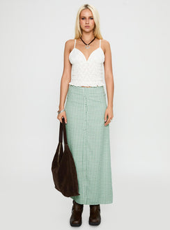side view of model wearing Princess Polly Clued In Frill Detail Top White Sleeveless Plunger 
