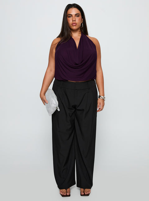 front view of model wearing Princess Polly Two Lovers Low Rise Pants Black Curve Low Rise Pants Pants 