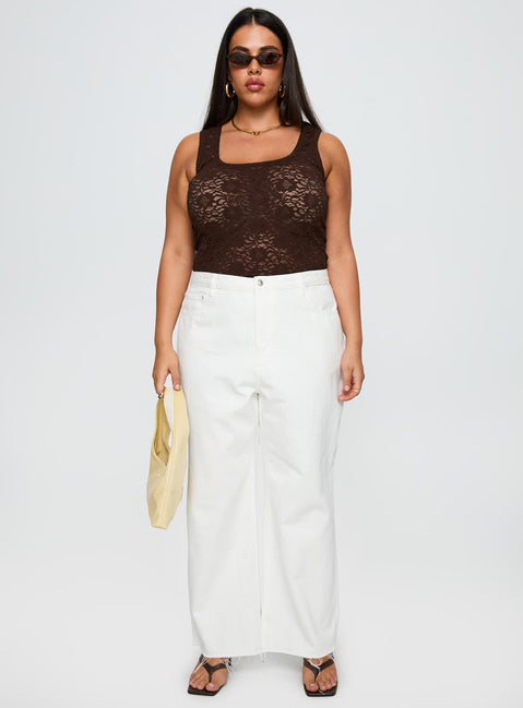 front view of model wearing Princess Polly Fawcett High Rise Straight Leg Jeans White Curve High Rise Jeans Jeans 
