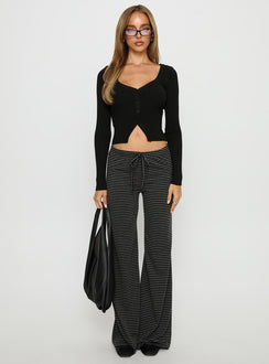 front view of model wearing Princess Polly Alfreda Jersey Pants Grey / Black Stripe Mid Rise Pants Pants 