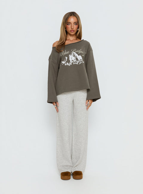 front view of model wearing Princess Polly Bekki Wide Leg Knit Pant Grey Marle High Rise Pants Pants 