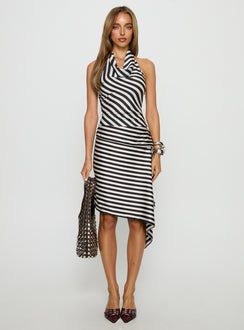   front view of model wearing Princess Polly Allure Midi Skirt Noir Stripe Midi Skirts Skirts 