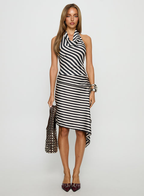   front view of model wearing Princess Polly Allure Midi Skirt Noir Stripe Midi Skirts Skirts 