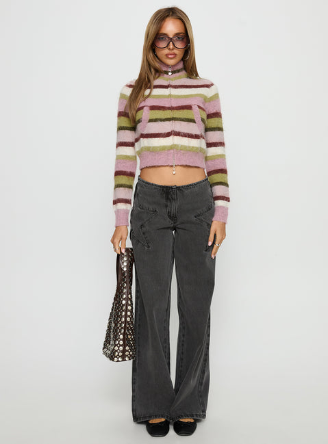 front view of model wearing Princess Polly Dolley Star Stitch Mid Rise Wide Leg Jean Grey Wash Mid Rise Jeans Jeans 