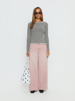 front view of model wearing Princess Polly Lucky Dip Mid Rise Straight Leg Jeans Washed Pink Mid Rise Jeans Jeans 
