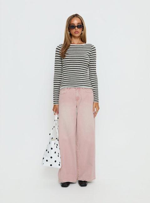 front view of model wearing Princess Polly Lucky Dip Mid Rise Straight Leg Jeans Washed Pink Mid Rise Jeans Jeans 