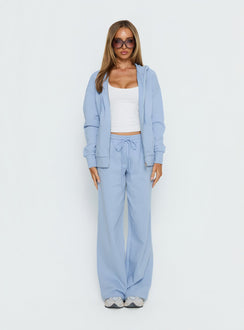 side view of model wearing Princess Polly All Day Oversized Hoodie Icy Blue regular Jumpers 