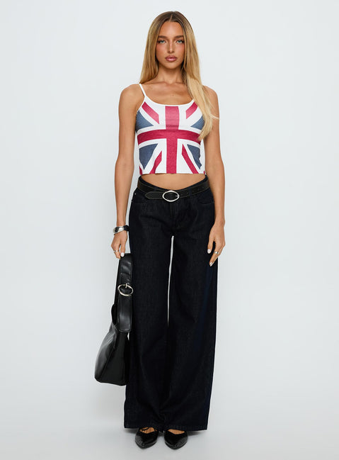 front view of model wearing Princess Polly Ramos Low Rise Wide Leg Jeans Raw Indigo Blue Low Rise Jeans Jeans 