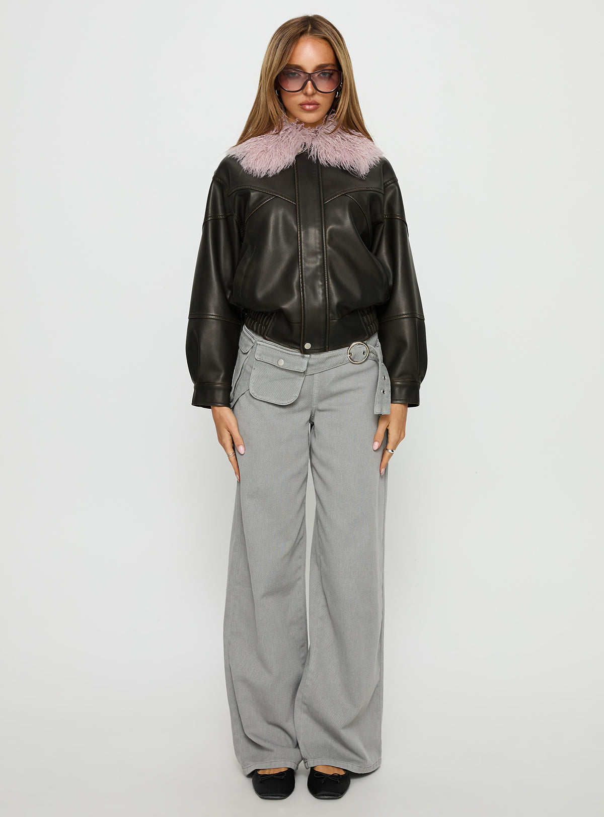 Brittanni Fluffy Collar Jacket Brown / Pink