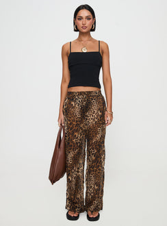 back view of model wearing Princess Polly Fyre Wide Leg Pant Leopard Petite Low Rise Pants Pants 