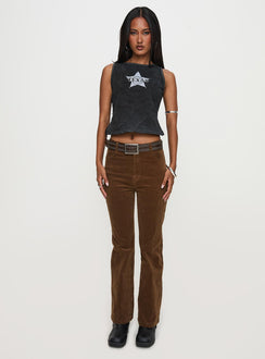 front view of model wearing Princess Polly Feature Pants Brown High Rise Pants Pants 