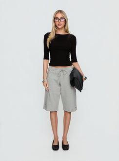 front view of model wearing Princess Polly Kether Longline Basketball Studs Short Grey Marle Mid Rise Pants Pants 