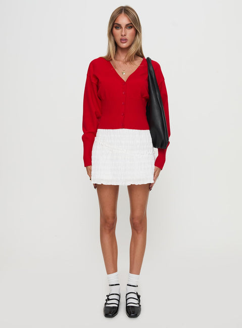 back view of model wearing Princess Polly Wistfully Knit Cardigan Red Jumpers 