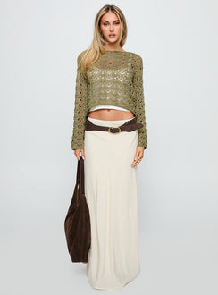 side view of model wearing Princess Polly Birdena Sweater Green Cropped Jumpers Jumpers 