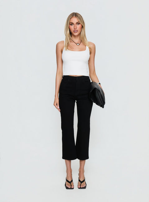 front view of model wearing Princess Polly Cindee High Rise Cropped Jeans Jet Black High Rise Jeans Jeans 