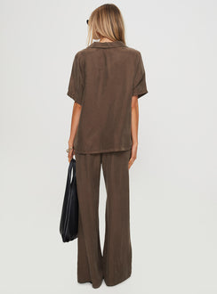 back view of model wearing Princess Polly Mahlab Pants Chocoloate High Rise Pants Pants 