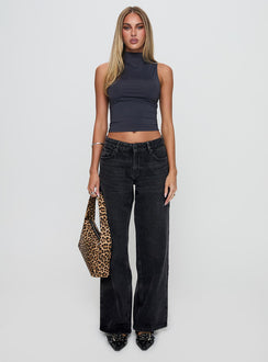 Serenitia Mid Rise Relaxed Jeans Washed Black Mid Rise Jeans Jeans 