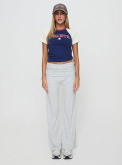 front view of model wearing Princess Polly Aire Ruched Pants Grey High Rise Pants Pants 
