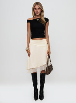   front view of model wearing Princess Polly Rosemead Satin Midi Skirt Cream Midi Skirts 