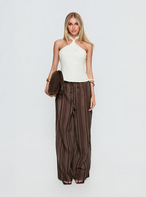 front view of model wearing Princess Polly Parklea Pants Brown Multi High Rise Pants Pants 