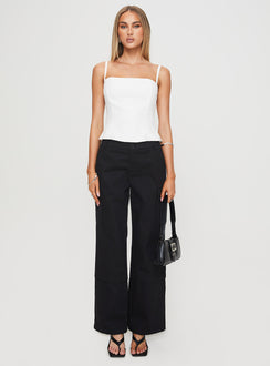 front view of model wearing Princess Polly Raider Low Waist Cargo Pant Black High Rise Pants Pants 