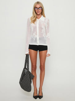 Marcita Floral Knit Longline Shirt White