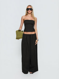 front view of model wearing Princess Polly Odara Wide Leg Pants Black Low Rise Pants Pants 