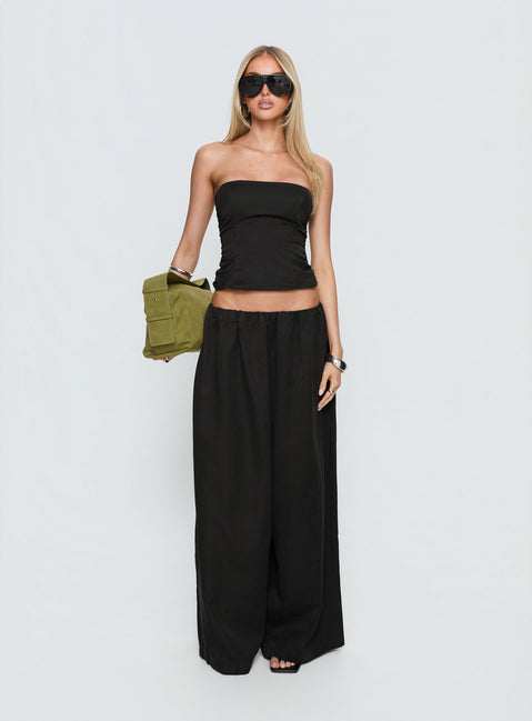 front view of model wearing Princess Polly Odara Wide Leg Pants Black Low Rise Pants Pants 