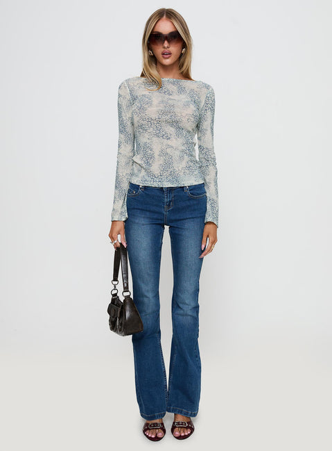 back view of model wearing Princess Polly Let It Happen Boat Neck Long Sleeve Top Leopard Full Sleeves Boat Neck 