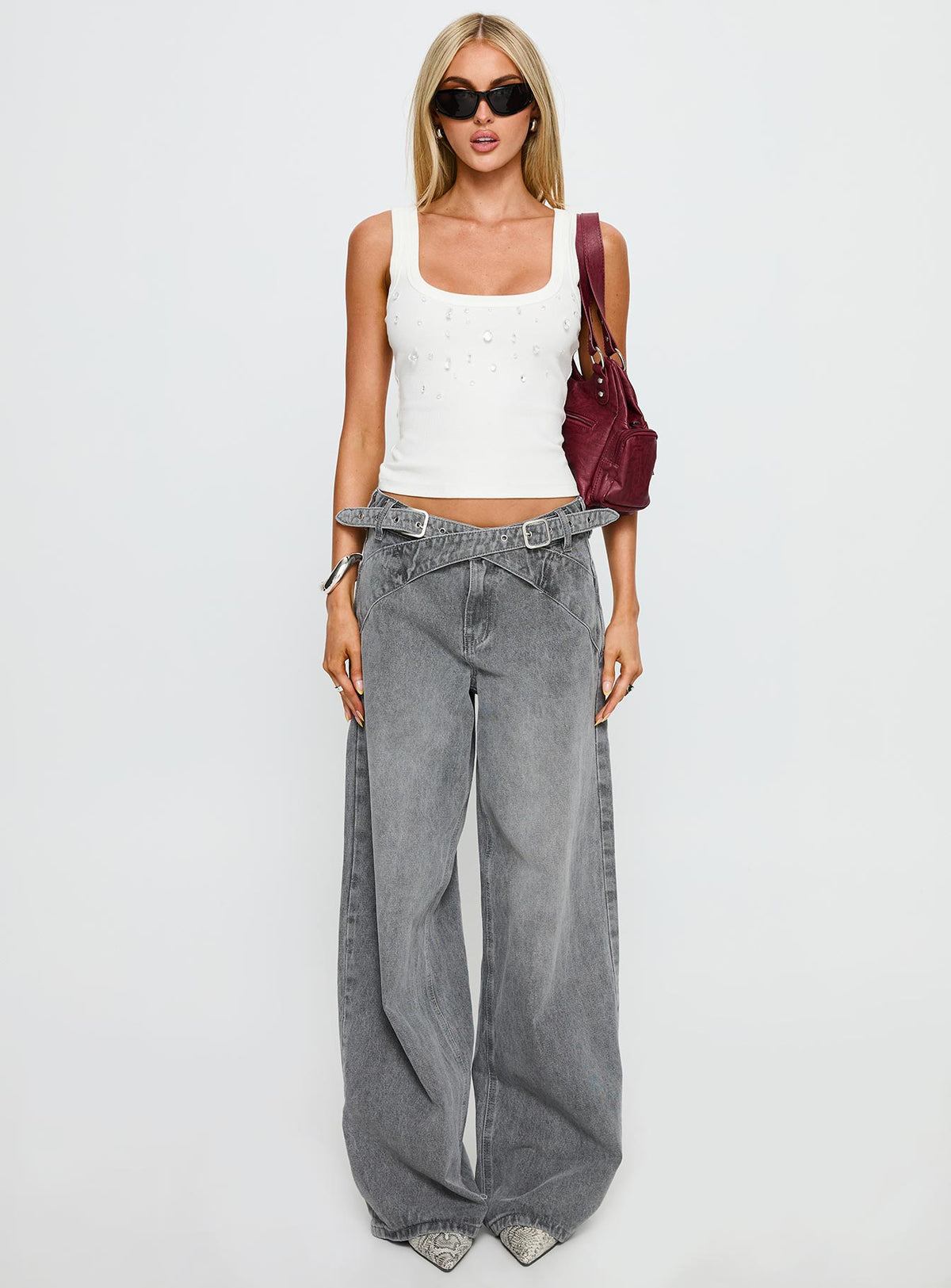 Diviana Droplet Rib Tank Top White