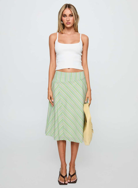   front view of model wearing Princess Polly Vettie Midi Skirt Green Multi Midi Skirts Skirts 