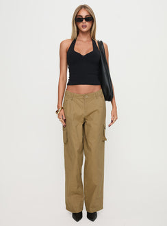 front view of model wearing Princess Polly Major General Cargo Pant Taupe Low Rise Pants Pants 