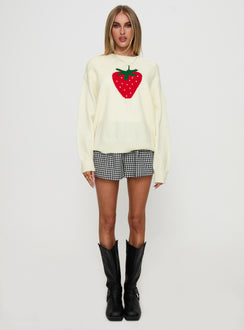 back view of model wearing Princess Polly Living Is Easy Knit Sweater White Longline Jumpers Jumpers 