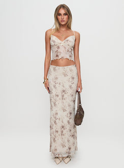   front view of model wearing Princess Polly Shepherd Maxi Skirt Floral Multi Maxi Skirts Skirts 