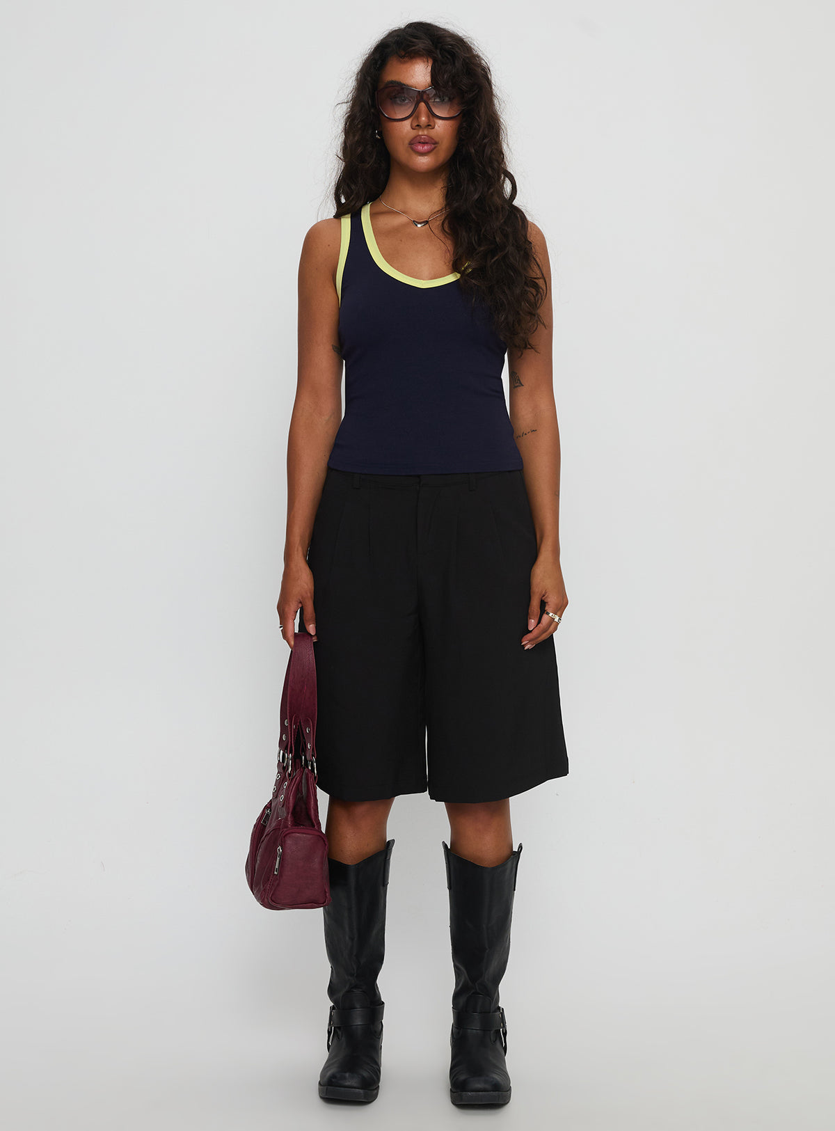 Elionne V Neck Contrast Top Navy / Yellow